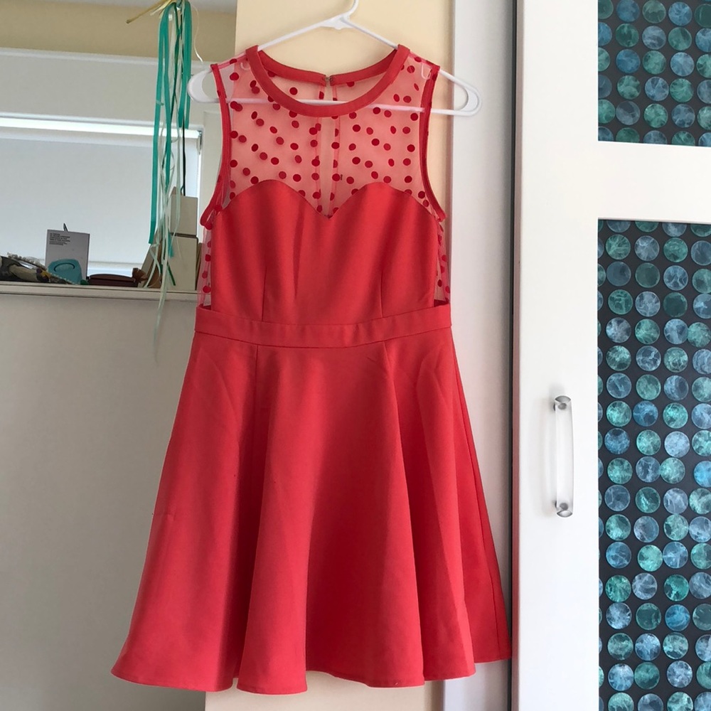 Pink polka dot mesh dress WORN ONCE